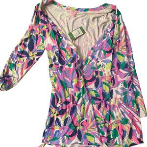 Lilly Pulitzer Tiki Wrap Romper Multi Havin a Blast L NWT